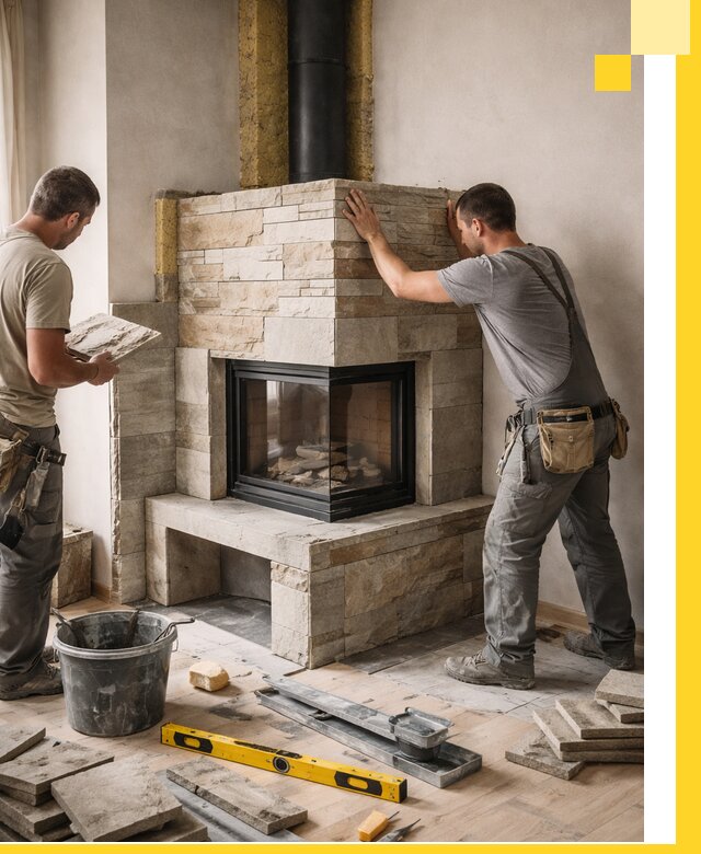 Угловые камины под ключ проект, монтаж и отделка в Уфе