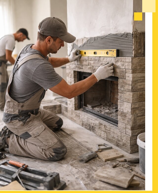 Облицовка каминов в Уфе, монтаж и отделка натуральным камнем