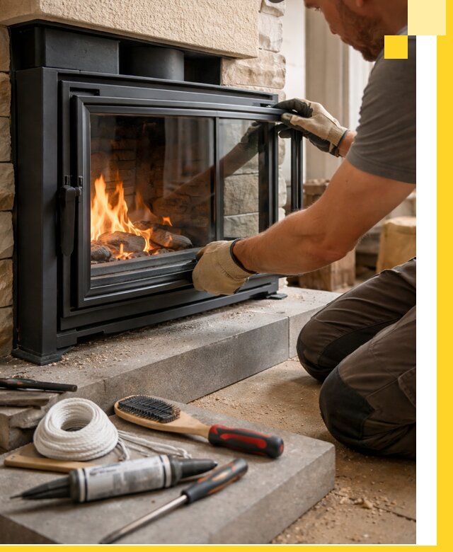 Производство, монтаж и доставка каминов со стеклом в Уфе