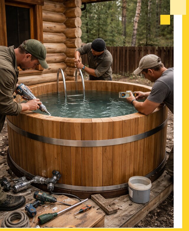 Строительство бань с купелью под ключ и отделкой в Уфе