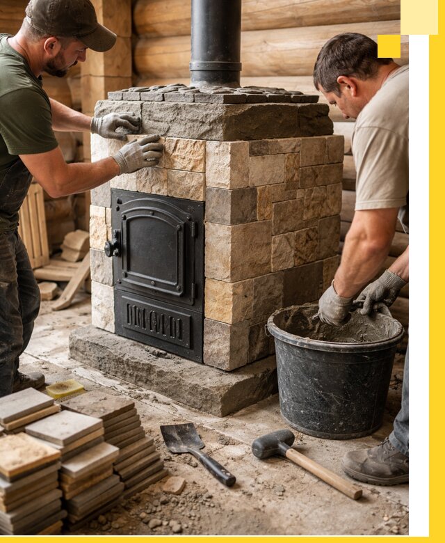 Облицовка банной печи под ключ в Уфе: камень и плитка