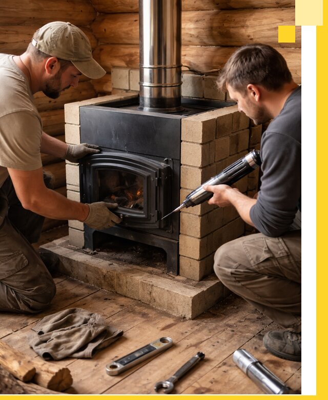 Монтаж и установка печи в бане под ключ с гарантией в Уфе