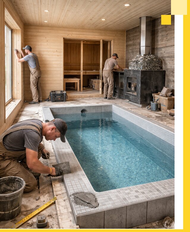 Проект бани с бассейном и сауной в Уфе под ключ